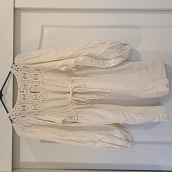 H&M Embroidered Cream Long Sleeve Dress Princess Sleeve Romantic Size 8 Cotton - Picture 3 of 7